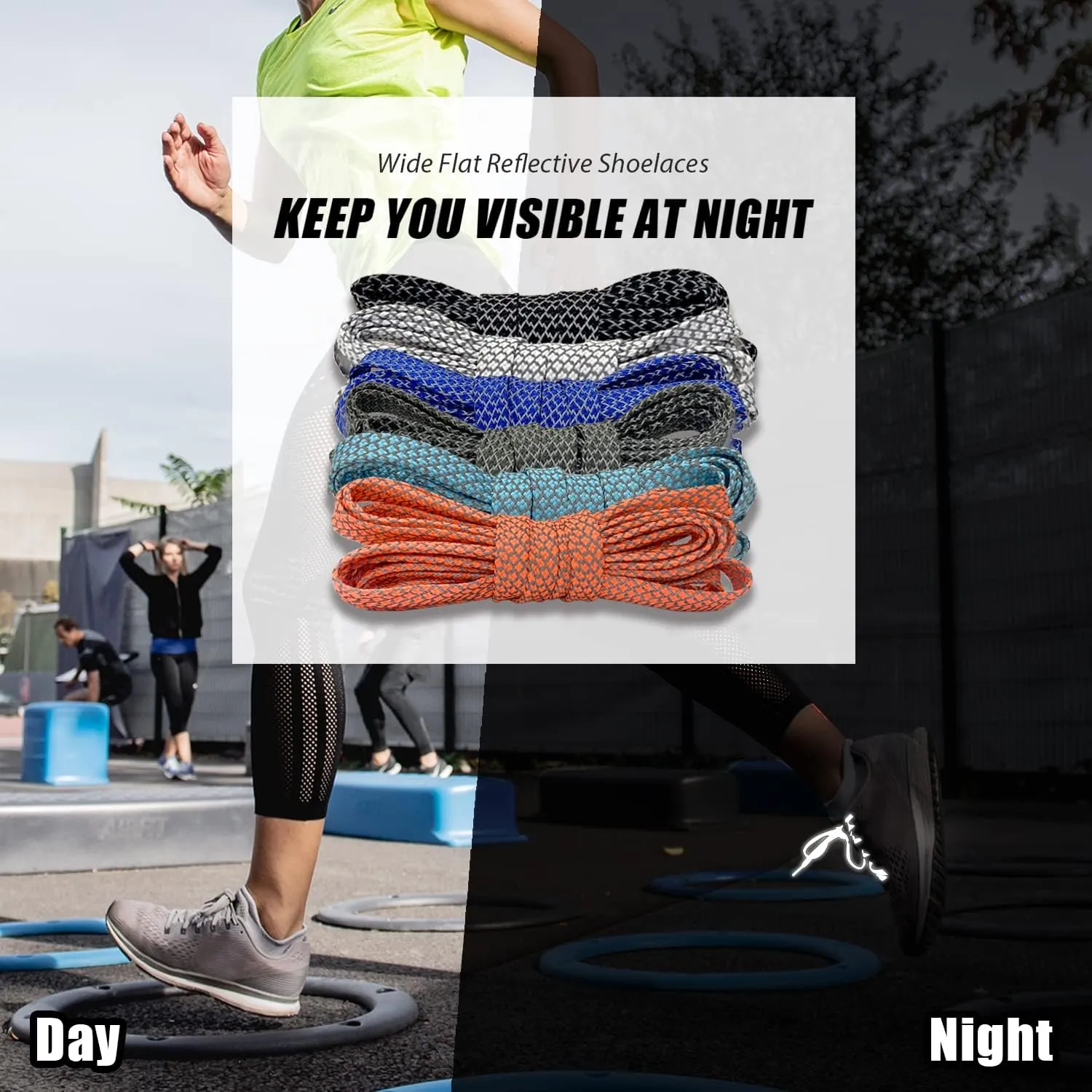2 Pairs Flat Reflective Shoe Laces for Sport Sneakers Shoes Boots [2 Colors a pack] 0.35'' (9mm) Width