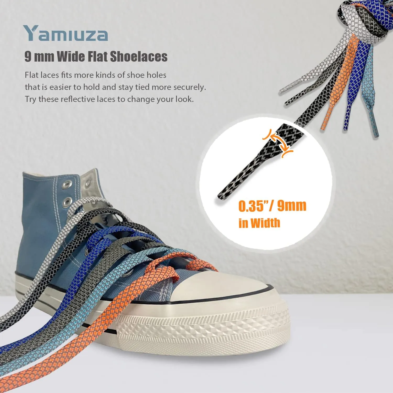 2 Pairs Flat Reflective Shoe Laces for Sport Sneakers Shoes Boots [2 Colors a pack] 0.35'' (9mm) Width