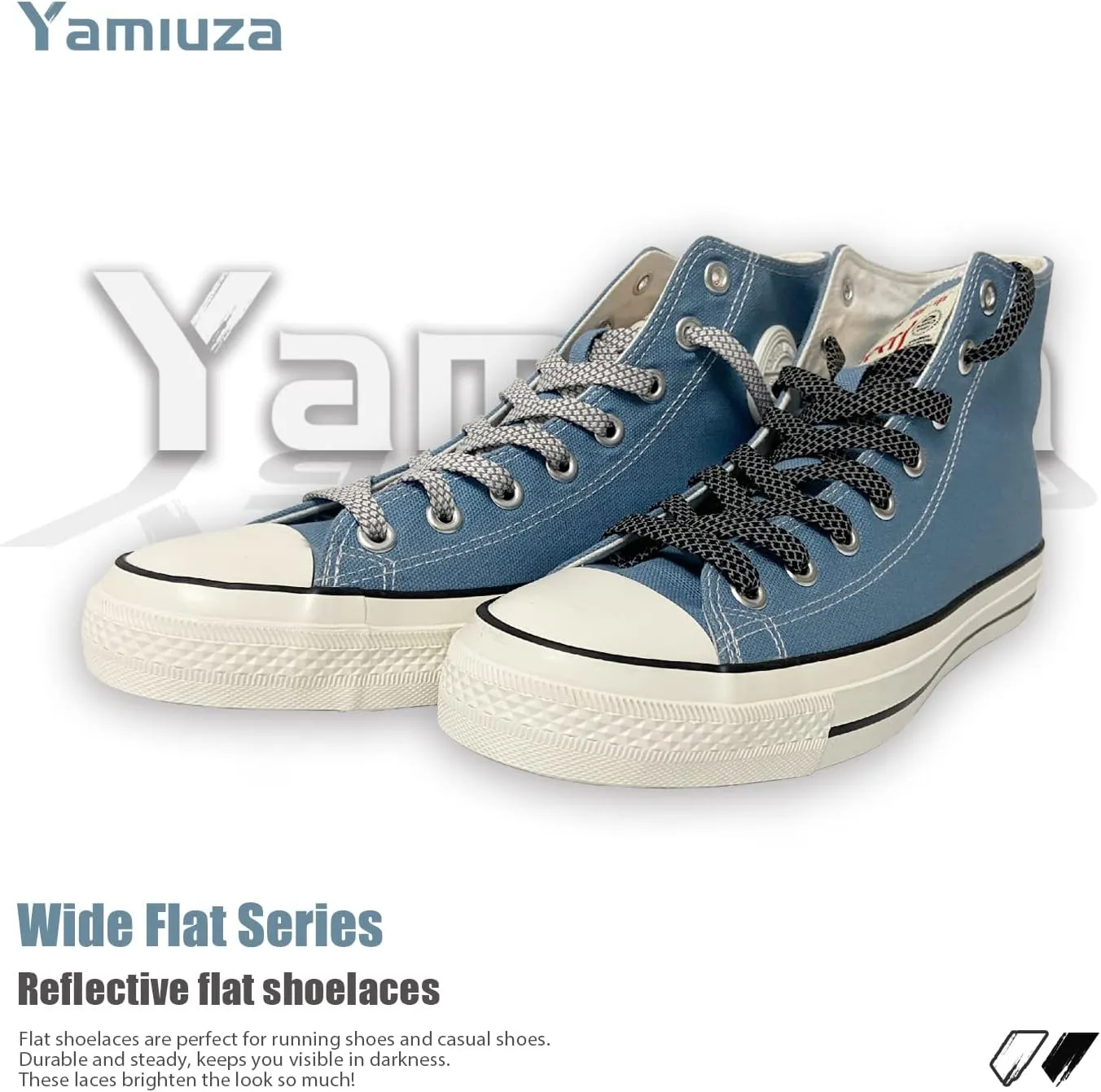 2 Pairs Flat Reflective Shoe Laces for Sport Sneakers Shoes Boots [2 Colors a pack] 0.35'' (9mm) Width