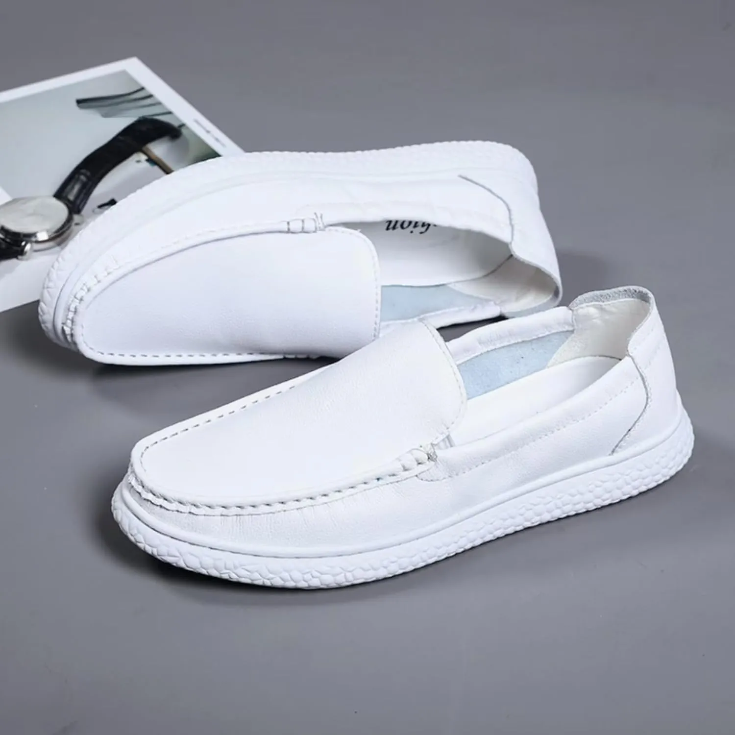 Aimery Mens Soft Leather Casual Slip-On Loafers Summer Soft&Breathable Flats Driving Walking Shoes Fashion Penny Loafers
