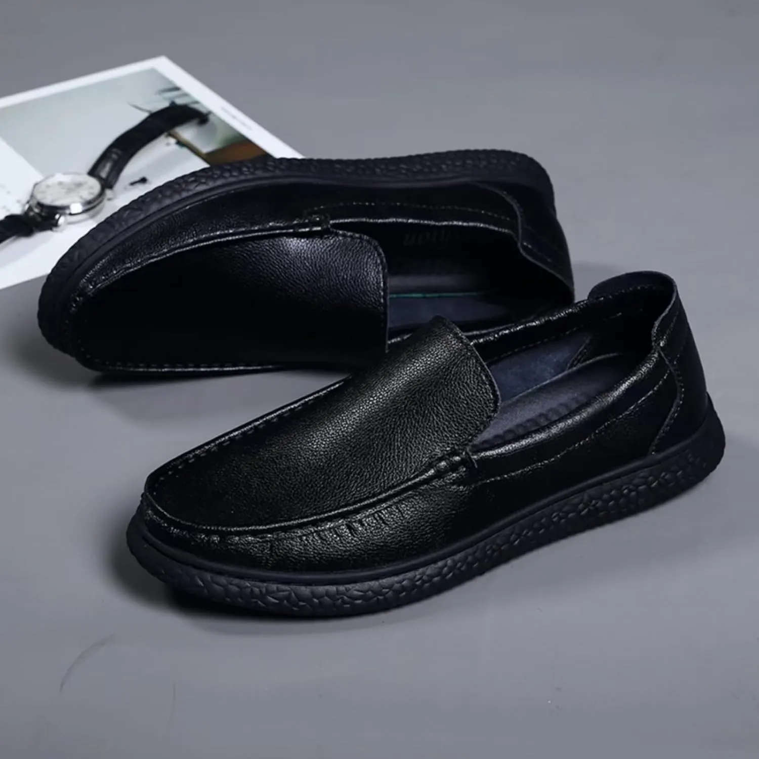 Aimery Mens Soft Leather Casual Slip-On Loafers Summer Soft&Breathable Flats Driving Walking Shoes Fashion Penny Loafers