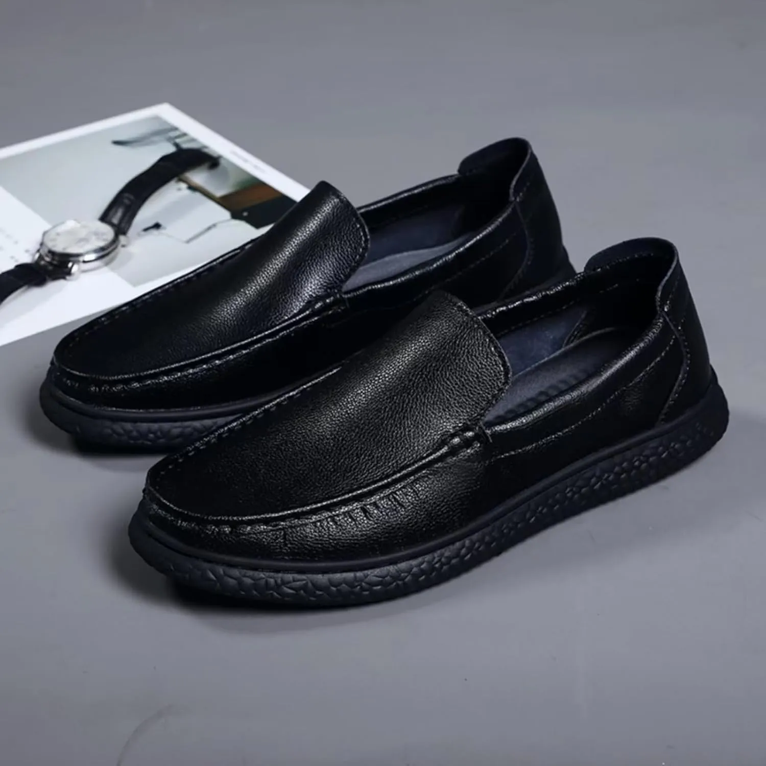 Aimery Mens Soft Leather Casual Slip-On Loafers Summer Soft&Breathable Flats Driving Walking Shoes Fashion Penny Loafers