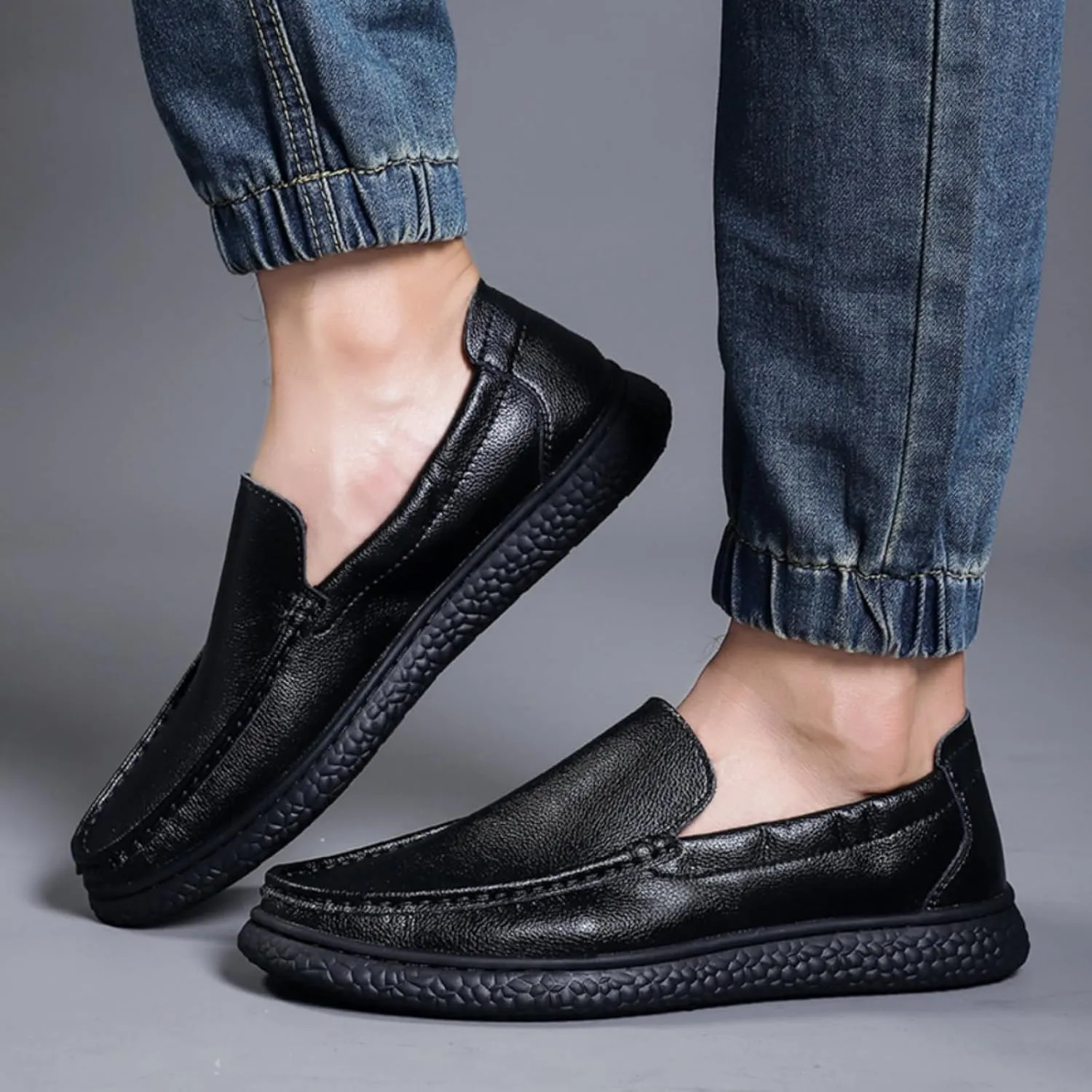 Aimery Mens Soft Leather Casual Slip-On Loafers Summer Soft&Breathable Flats Driving Walking Shoes Fashion Penny Loafers