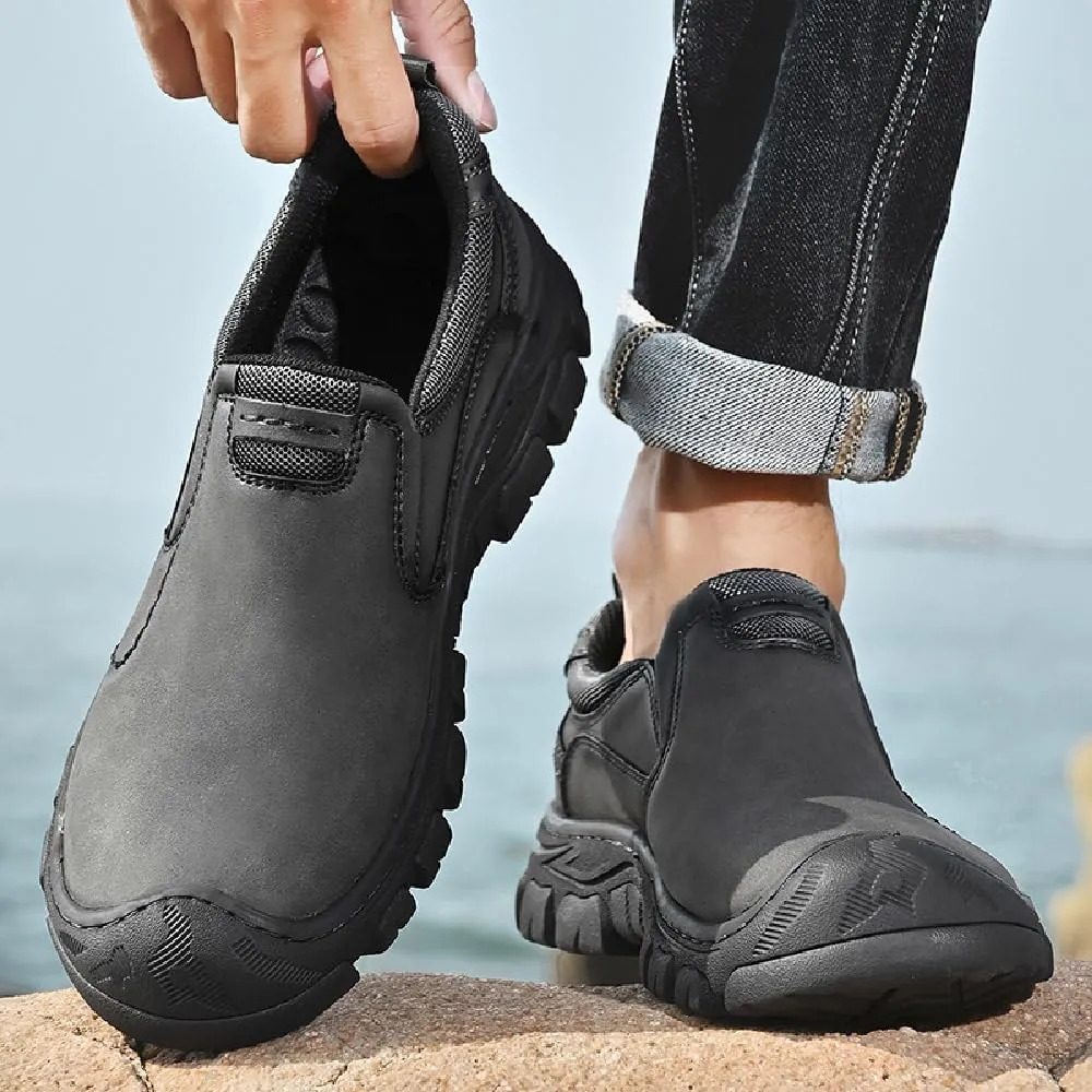 Asifn Mens Leather Non-Slip Loafers Outdoor Hiking Sneakers Lightweight Casual Work Shoes Comfortable Soft Driving Shoes