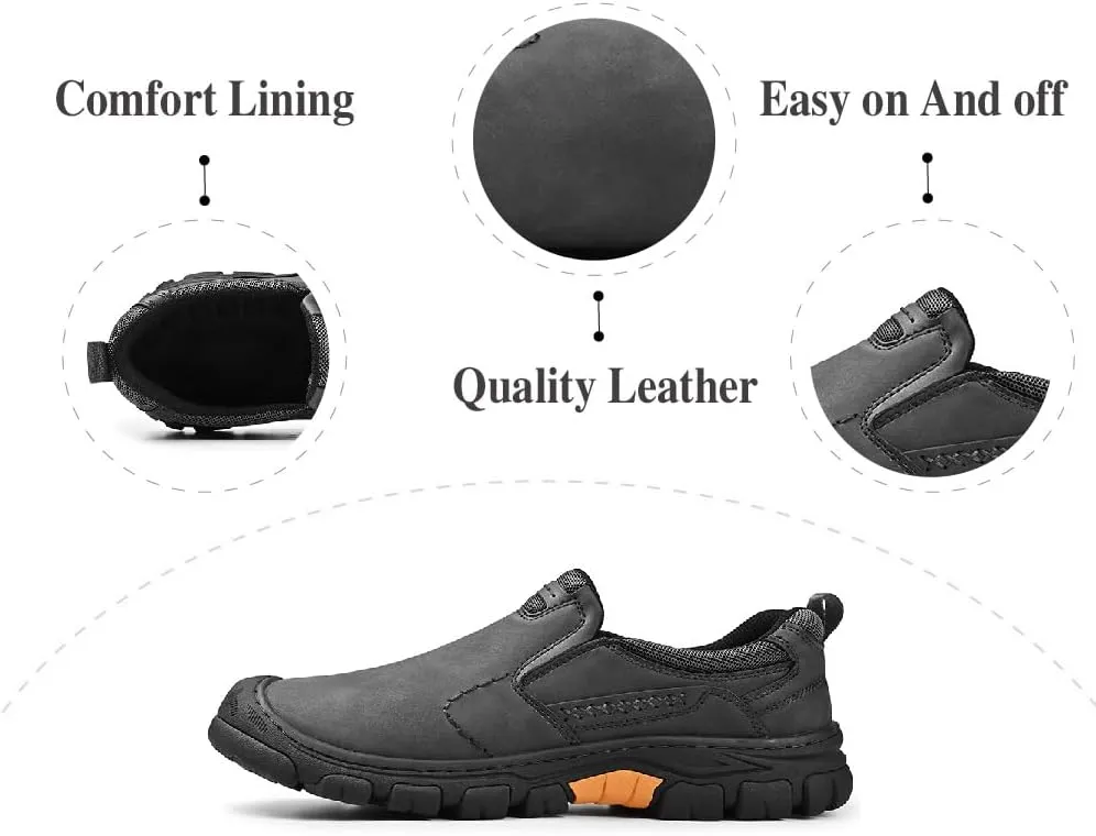 Asifn Mens Leather Non-Slip Loafers Outdoor Hiking Sneakers Lightweight Casual Work Shoes Comfortable Soft Driving Shoes
