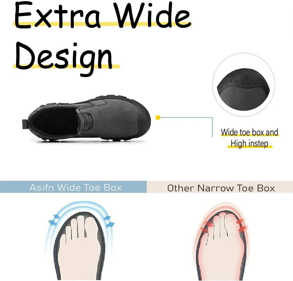 Asifn Mens Leather Non-Slip Loafers Outdoor Hiking Sneakers Lightweight Casual Work Shoes Comfortable Soft Driving Shoes