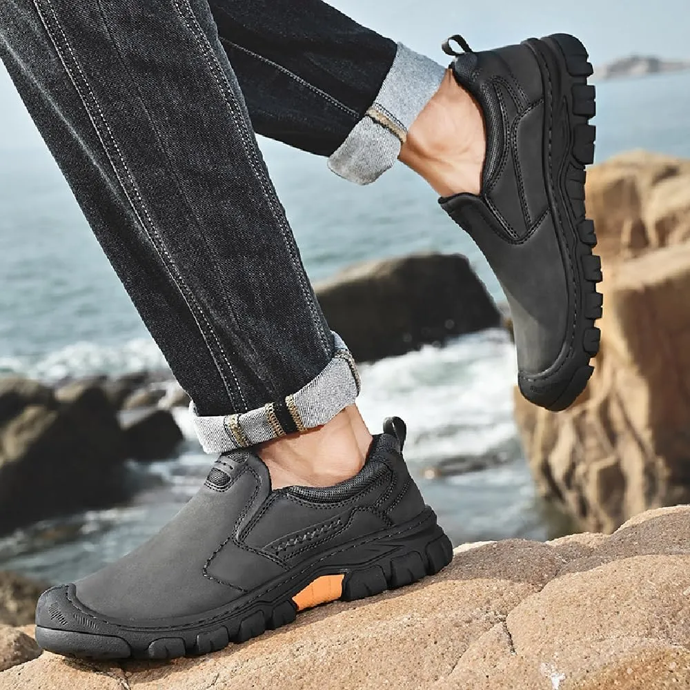 Asifn Mens Leather Non-Slip Loafers Outdoor Hiking Sneakers Lightweight Casual Work Shoes Comfortable Soft Driving Shoes