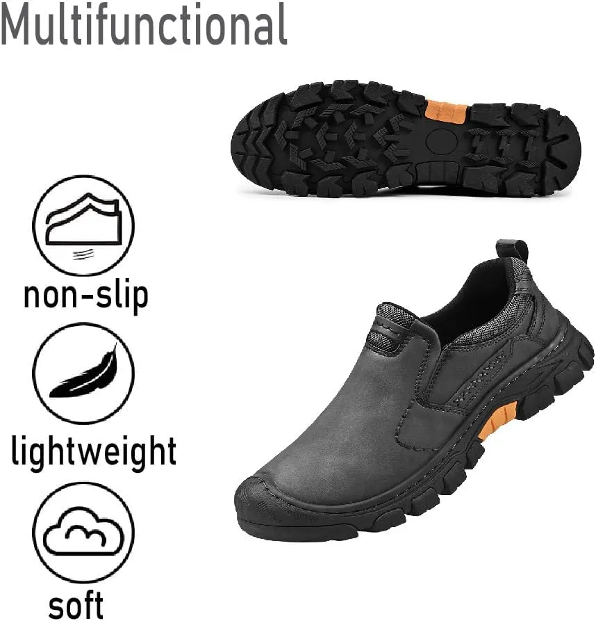 Asifn Mens Leather Non-Slip Loafers Outdoor Hiking Sneakers Lightweight Casual Work Shoes Comfortable Soft Driving Shoes