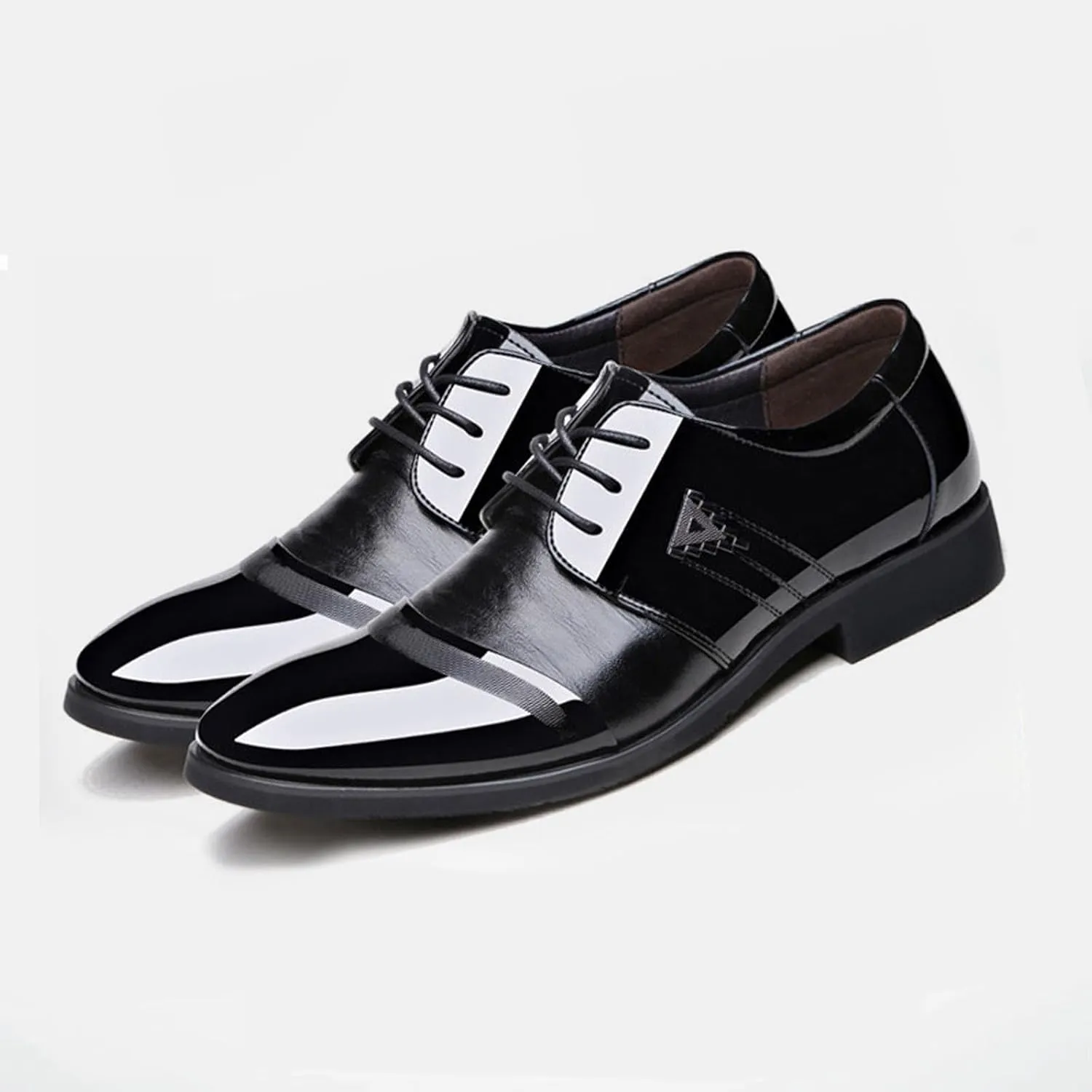 Black Dress Shoes for Men Comfortable Men Breathable Business Formal Casual Pointed Toe Shiny Lace Up Patchwork Leather Shoes Mens Dark Brown Dress Shoes