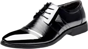 Black Dress Shoes for Men Comfortable Men Breathable Business Formal Casual Pointed Toe Shiny Lace Up Patchwork Leather Shoes Mens Dark Brown Dress Shoes