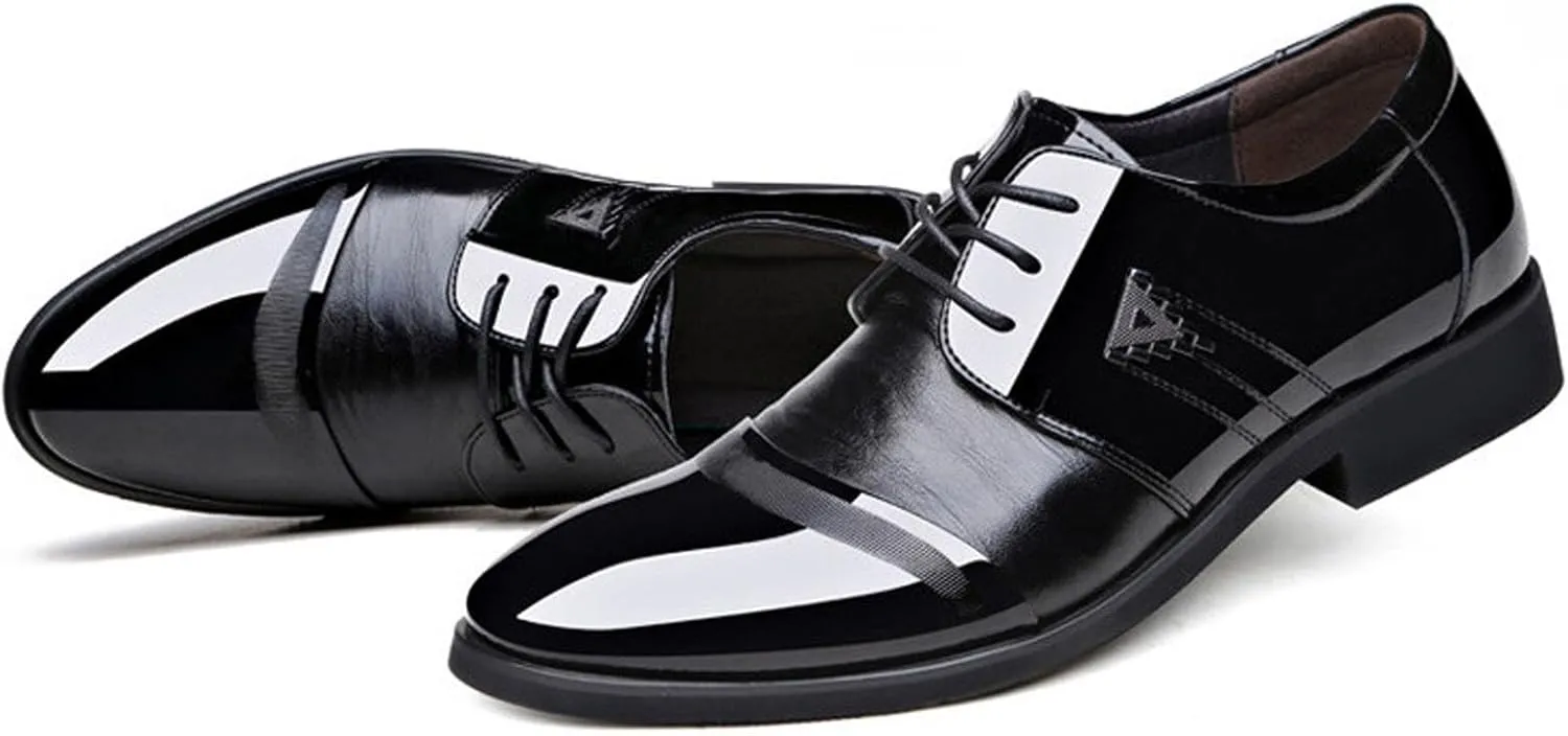 Black Dress Shoes for Men Comfortable Men Breathable Business Formal Casual Pointed Toe Shiny Lace Up Patchwork Leather Shoes Mens Dark Brown Dress Shoes