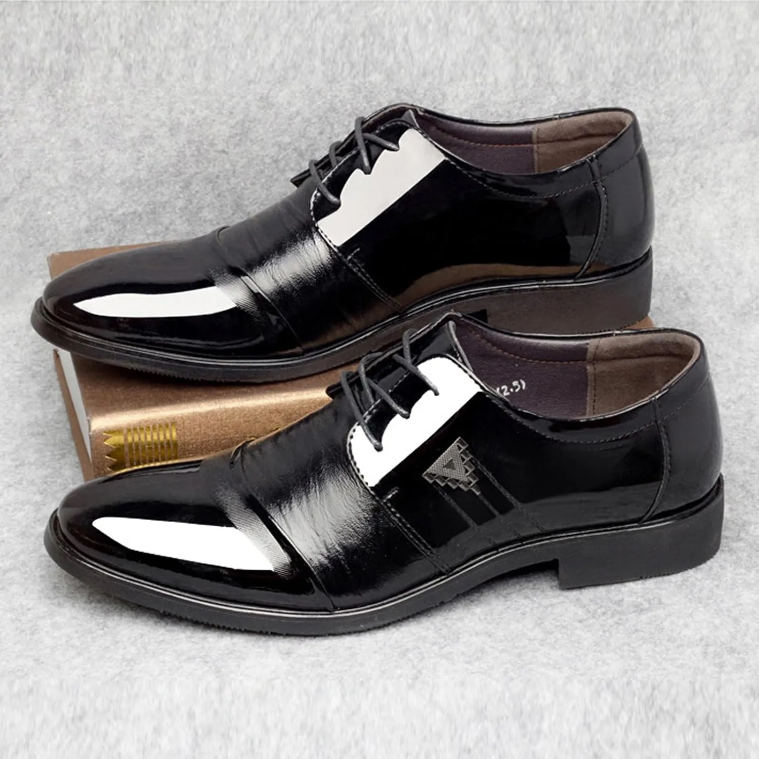 Black Dress Shoes for Men Comfortable Men Breathable Business Formal Casual Pointed Toe Shiny Lace Up Patchwork Leather Shoes Mens Dark Brown Dress Shoes