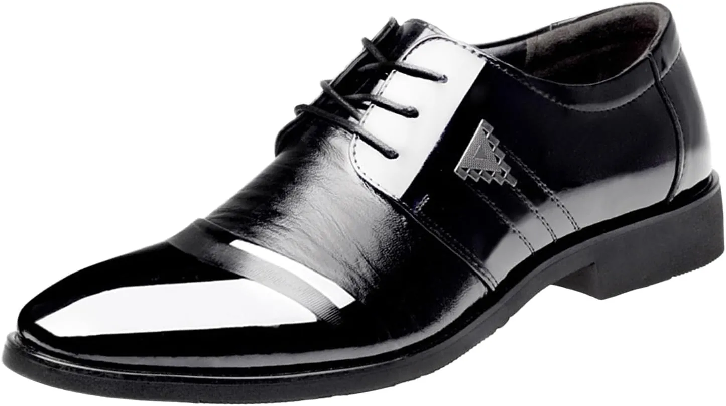 Black Dress Shoes for Men Comfortable Men Breathable Business Formal Casual Pointed Toe Shiny Lace Up Patchwork Leather Shoes Mens Dark Brown Dress Shoes
