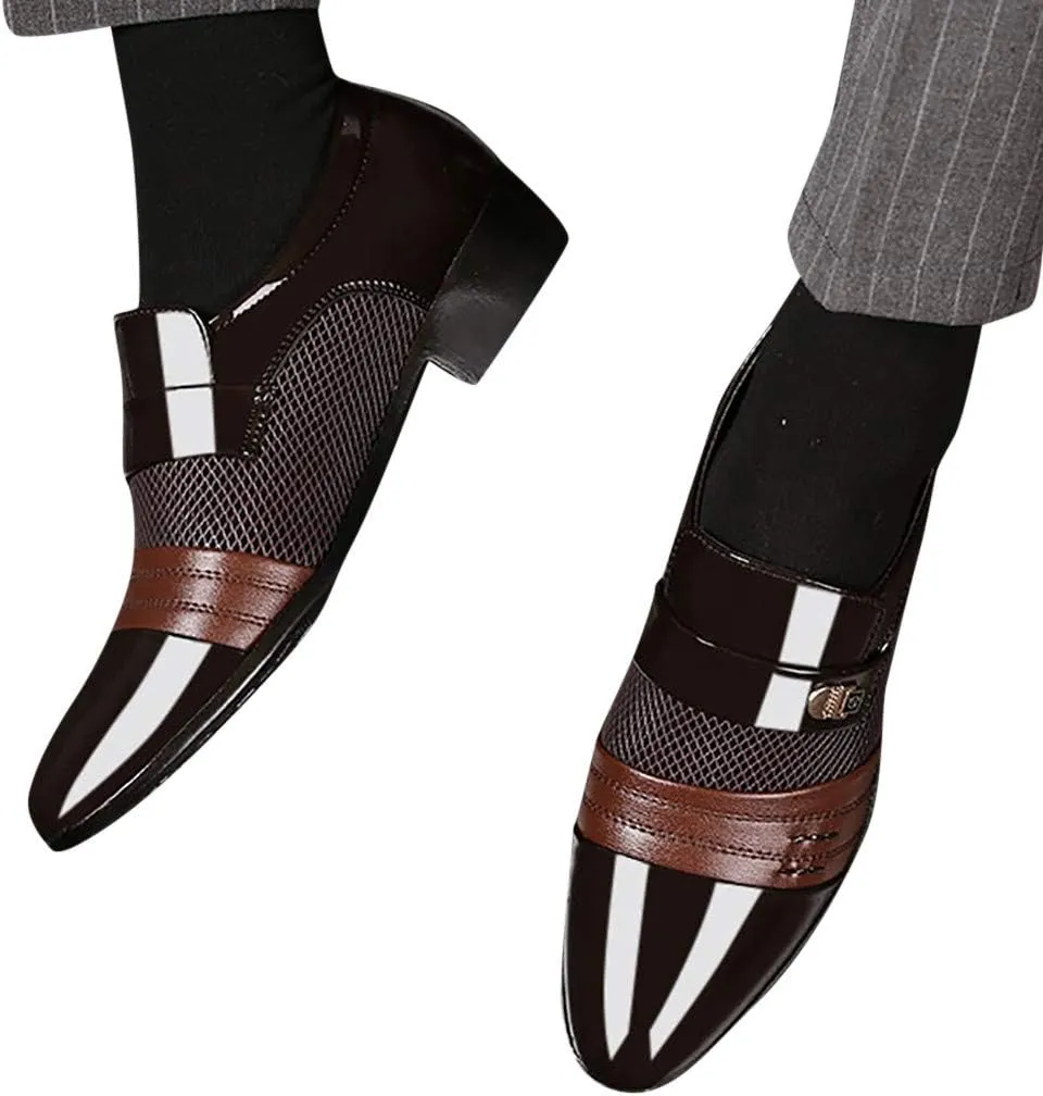 Black Dress Shoes Slip Ons for Men Shoes Shoe Male Suit Business Men Comfortable Leather Wedding Casual Shoes Men's Leather Shoes Black Non Slip Shoes Business Casual for Men