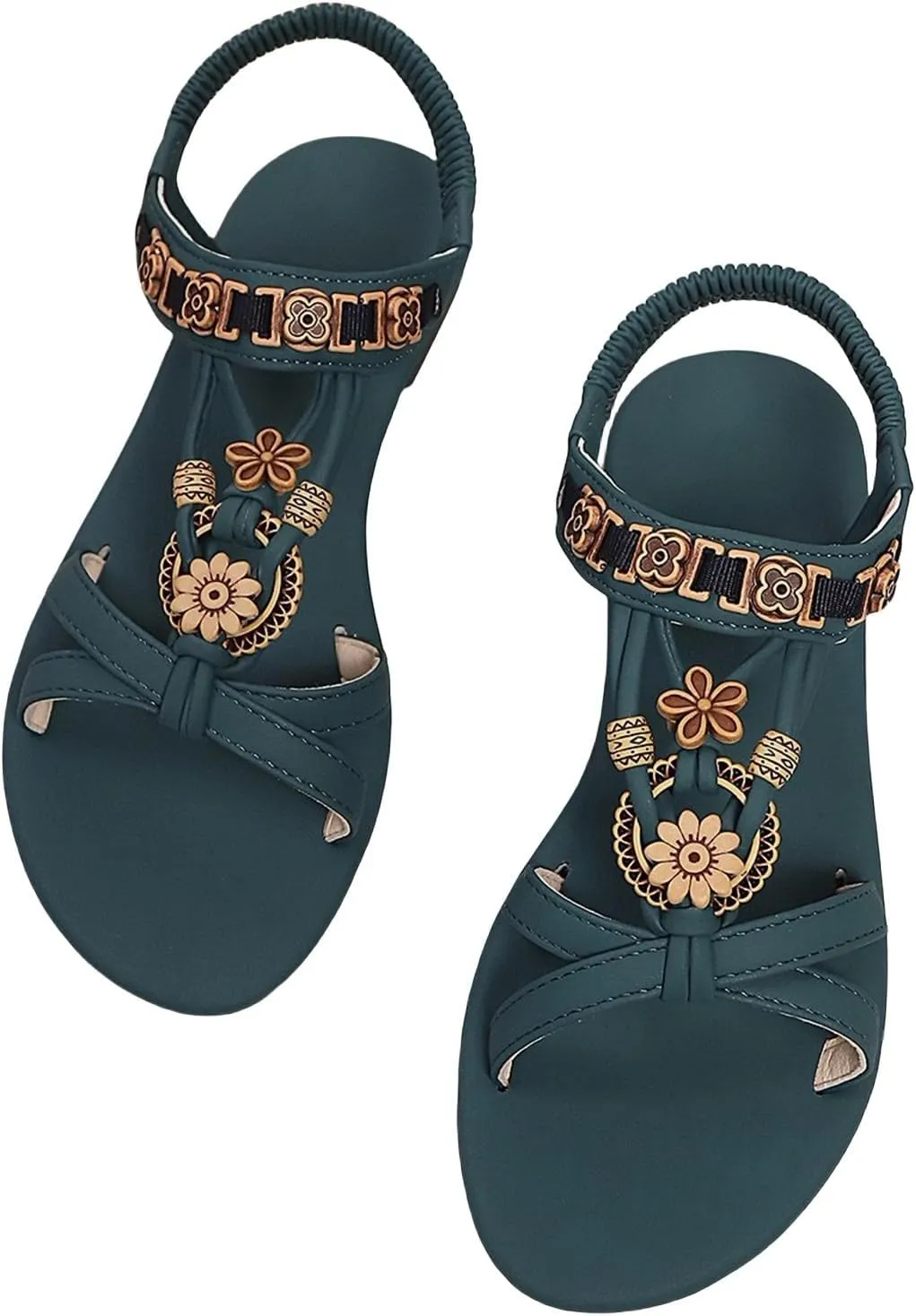Bohemian Sandals Women Cute Wide Width Low Heel Wedge Sandals Dressy Summer Comfort Ankle Strap Beach Walking Sandal