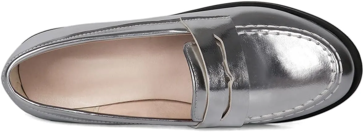 Caradise Women's Patent Leather Loafers Block Heel Slip On Casual Shoes