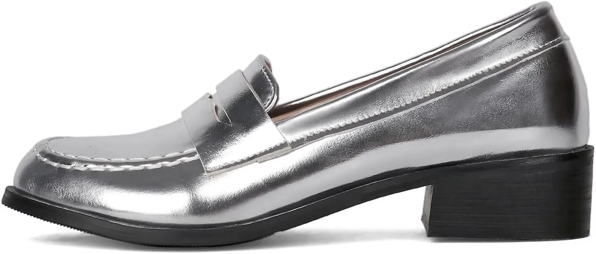 Caradise Women's Patent Leather Loafers Block Heel Slip On Casual Shoes