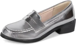 Caradise Women's Patent Leather Loafers Block Heel Slip On Casual Shoes