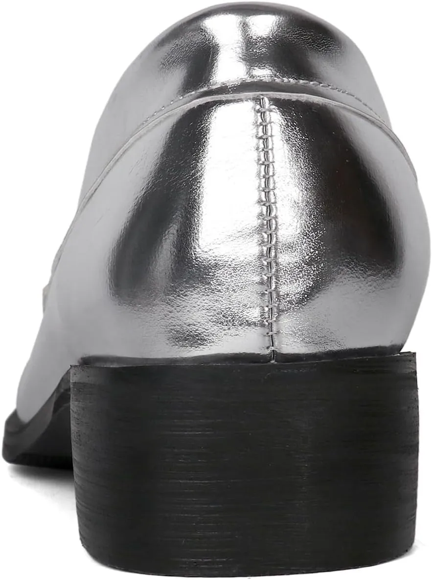 Caradise Women's Patent Leather Loafers Block Heel Slip On Casual Shoes