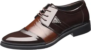 Casual Cap Toe Oxfords Shoes Men Non Slip Low Heel Business Formal Shoee Arch Support Walking Leather Shoe Men Lace up Dress Oxfords Comfortable Business Leather Shoe Office Footwear