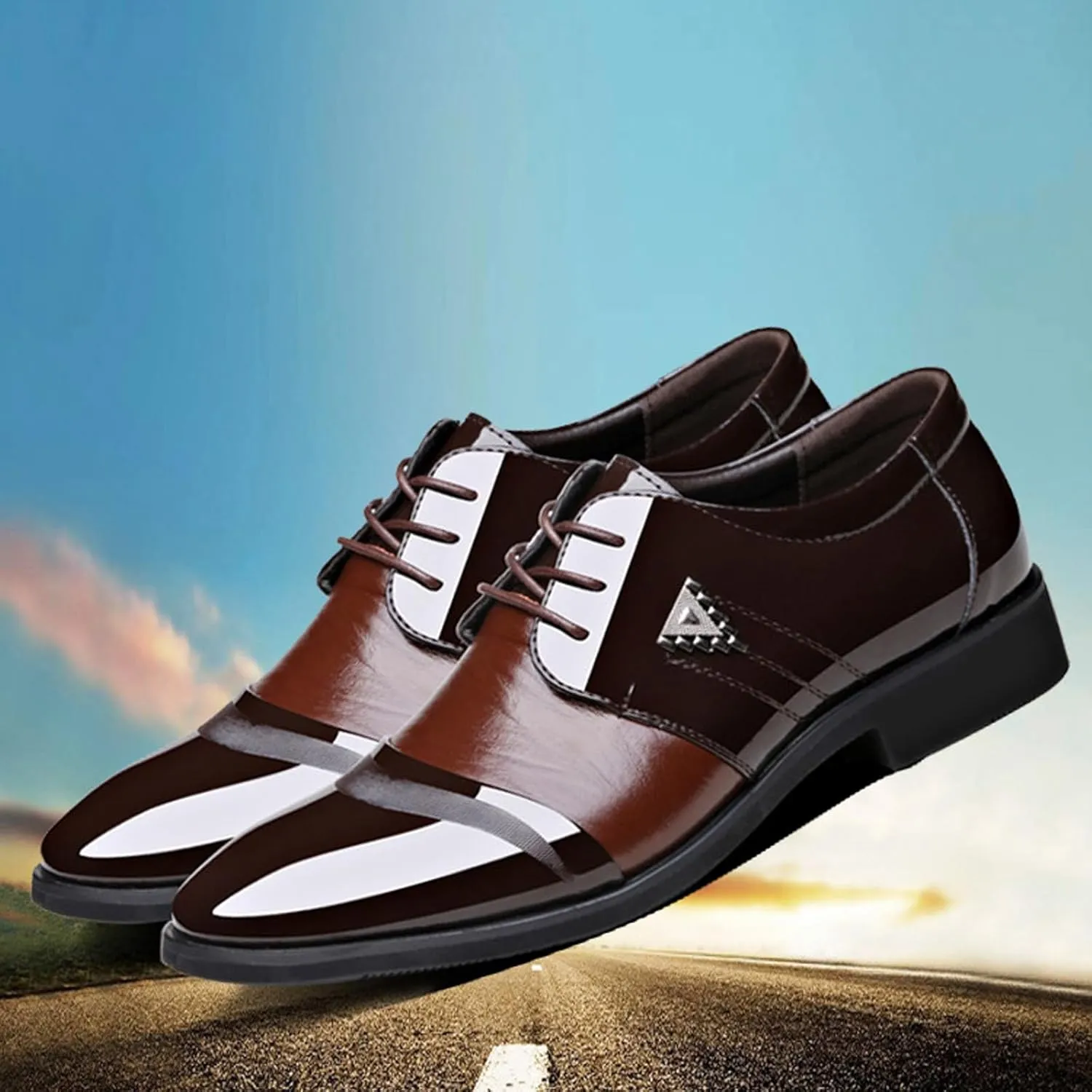 Casual Cap Toe Oxfords Shoes Men Non Slip Low Heel Business Formal Shoee Arch Support Walking Leather Shoe Men Lace up Dress Oxfords Comfortable Business Leather Shoe Office Footwear