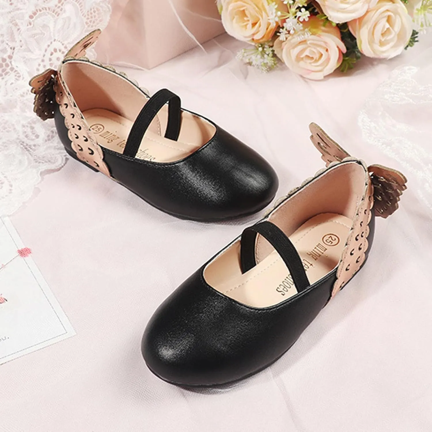Children Girls' Loafers Sandals Leather Single Simple Wave Elastic Belt Shoes Children Butterfly Flat Dance Shoes