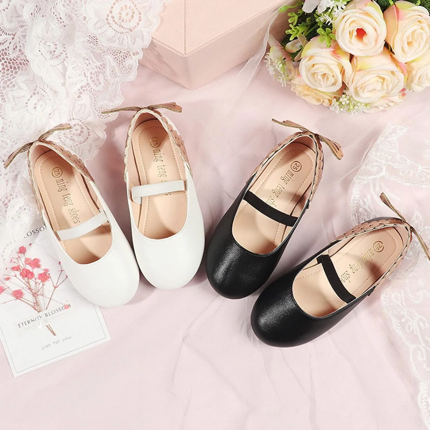 Children Girls' Loafers Sandals Leather Single Simple Wave Elastic Belt Shoes Children Butterfly Flat Dance Shoes