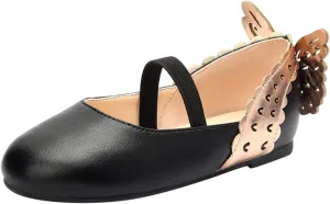 Children Girls' Loafers Sandals Leather Single Simple Wave Elastic Belt Shoes Children Butterfly Flat Dance Shoes