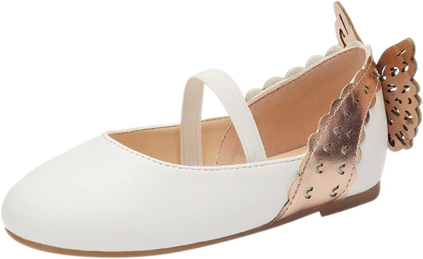 Children Girls' Loafers Sandals Leather Single Simple Wave Elastic Belt Shoes Children Butterfly Flat Dance Shoes