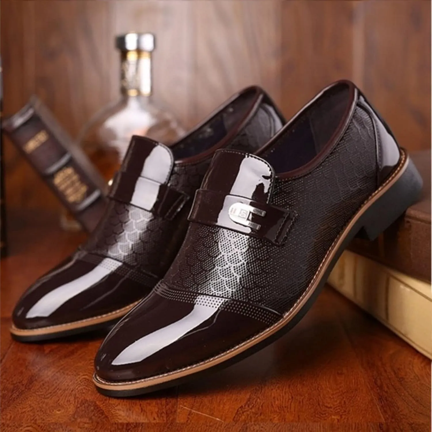 Coerni Men's Oxfords Shoes Dress Shoes Slip On Formal Business Tuxedo Wedding Shoes Modern Leather Shoes (Brown, 8.5)