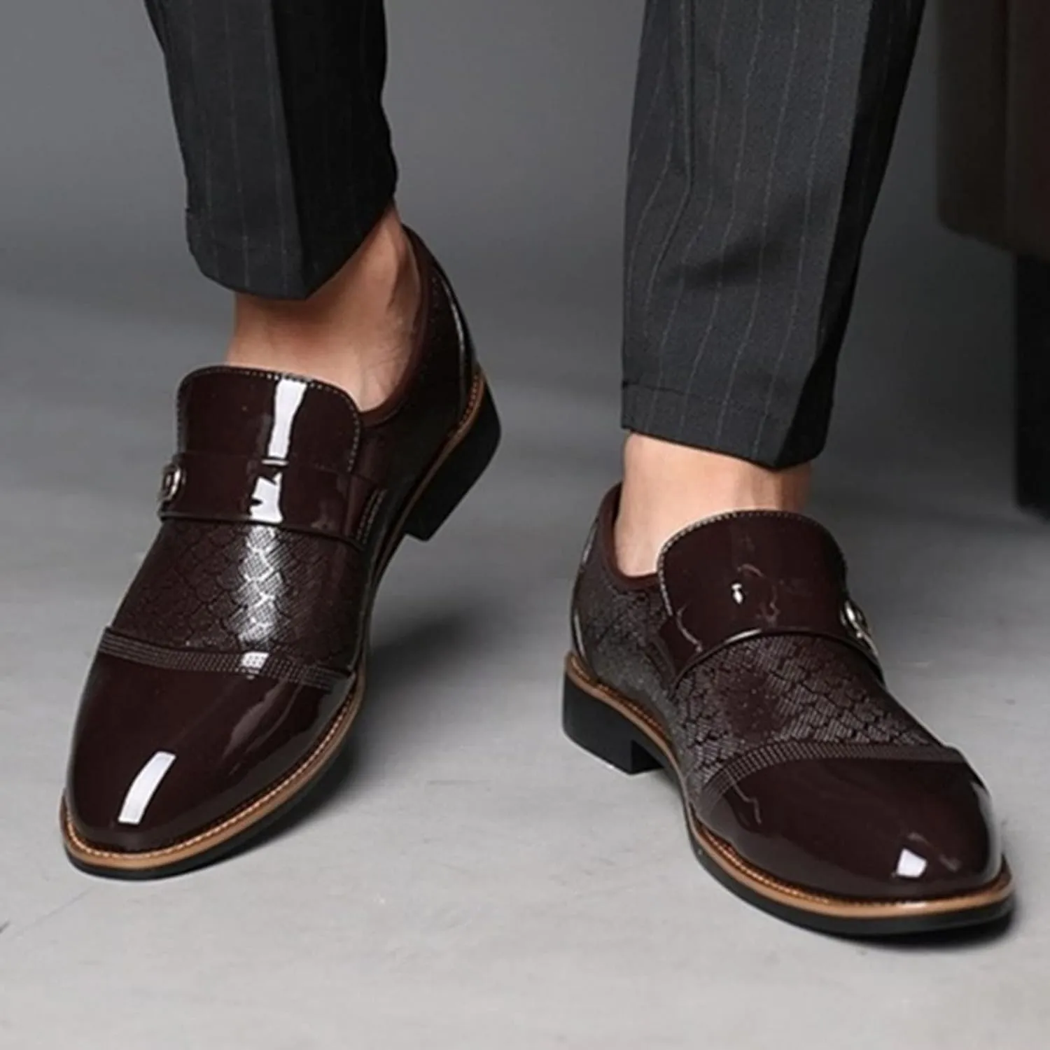 Coerni Men's Oxfords Shoes Dress Shoes Slip On Formal Business Tuxedo Wedding Shoes Modern Leather Shoes (Brown, 8.5)