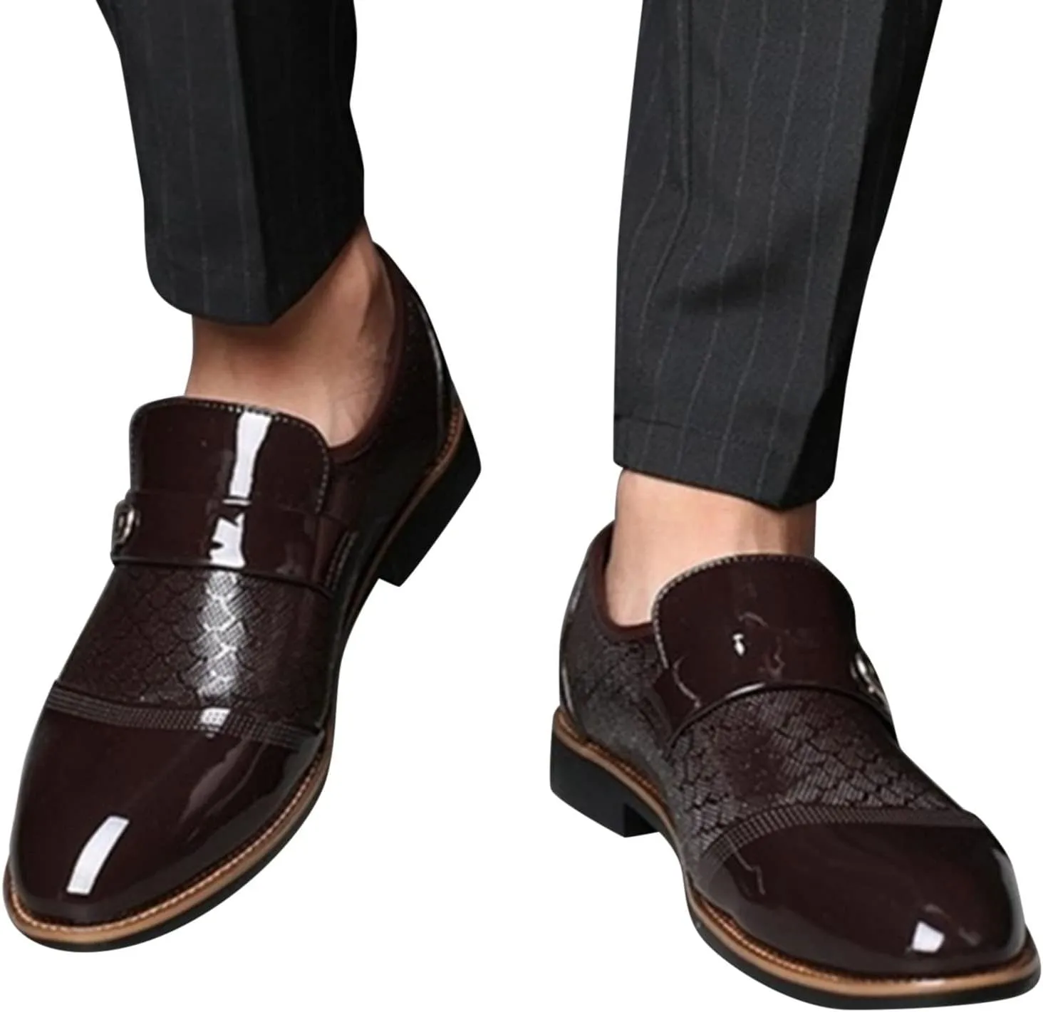 Coerni Men's Oxfords Shoes Dress Shoes Slip On Formal Business Tuxedo Wedding Shoes Modern Leather Shoes (Brown, 8.5)