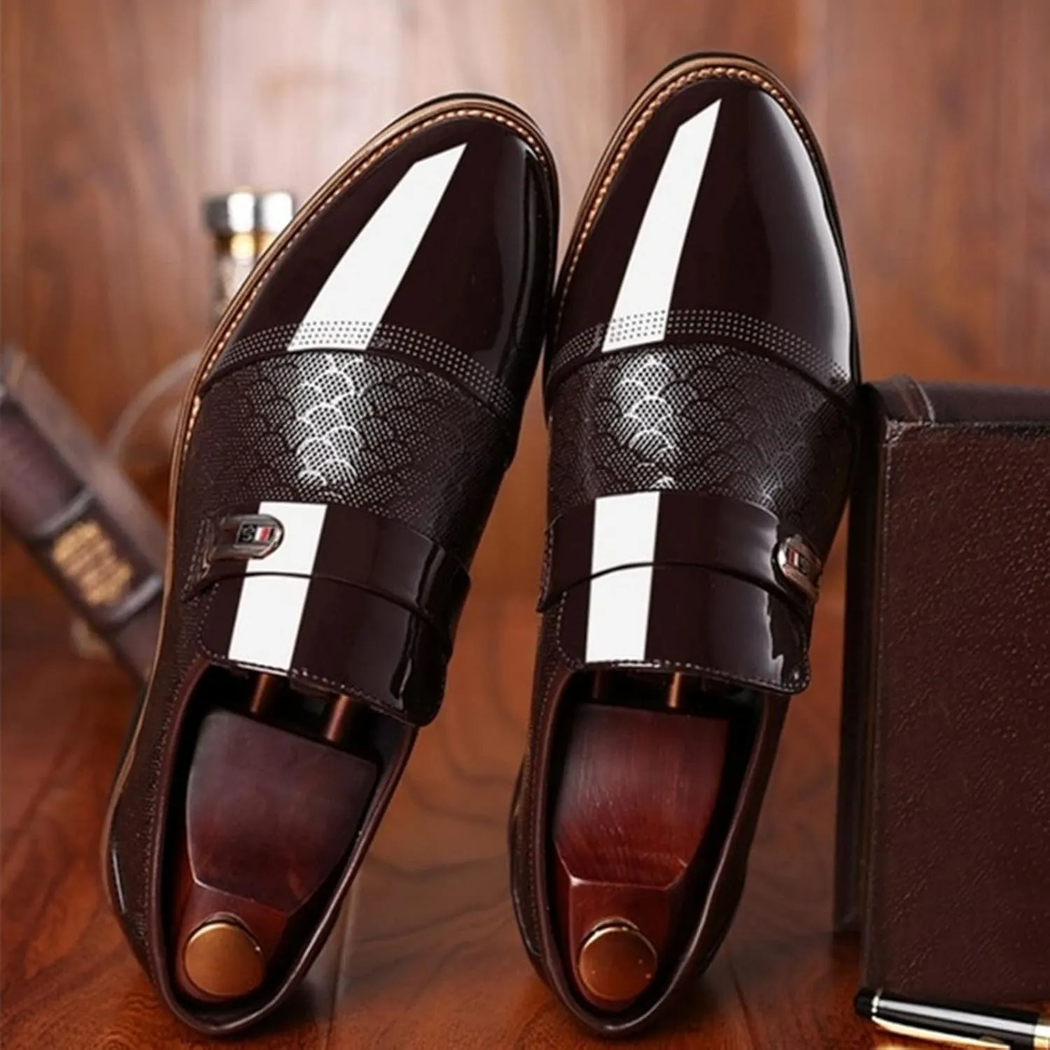 Coerni Men's Oxfords Shoes Dress Shoes Slip On Formal Business Tuxedo Wedding Shoes Modern Leather Shoes (Brown, 8.5)