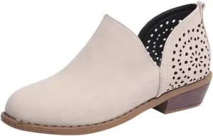 Cowgirl Boots Women with Heel Wedges Ankle Booties Retro V Cutout Comfy Short Boots Flock Zip Closure Stacked Chunky Block Heels Shoes 52