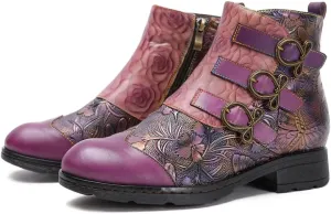 CrazycatZ Women Leather Ankle Leather Colorful Boots Vintage Colorful Sport Boots