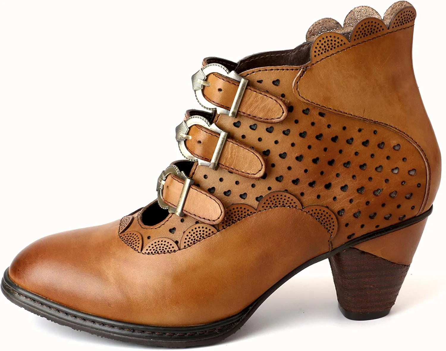 CrazycatZ Women Leather Pumps Shoes, Leather Vintage Gothic Mid Boots Shoes Hollow Leather Shoes