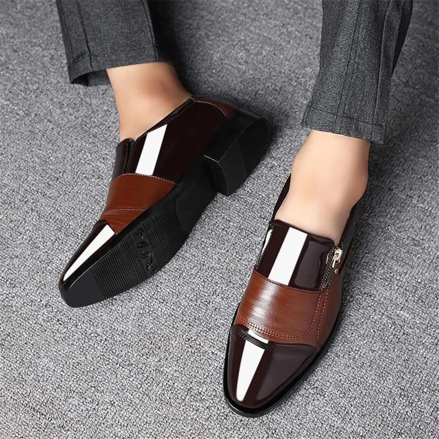 CsgrFagr Classical Style Men's Breathable Hollow Business Casual Pointed Shoes Synthetic Leather Dress Shoes Men (Brown, 11)