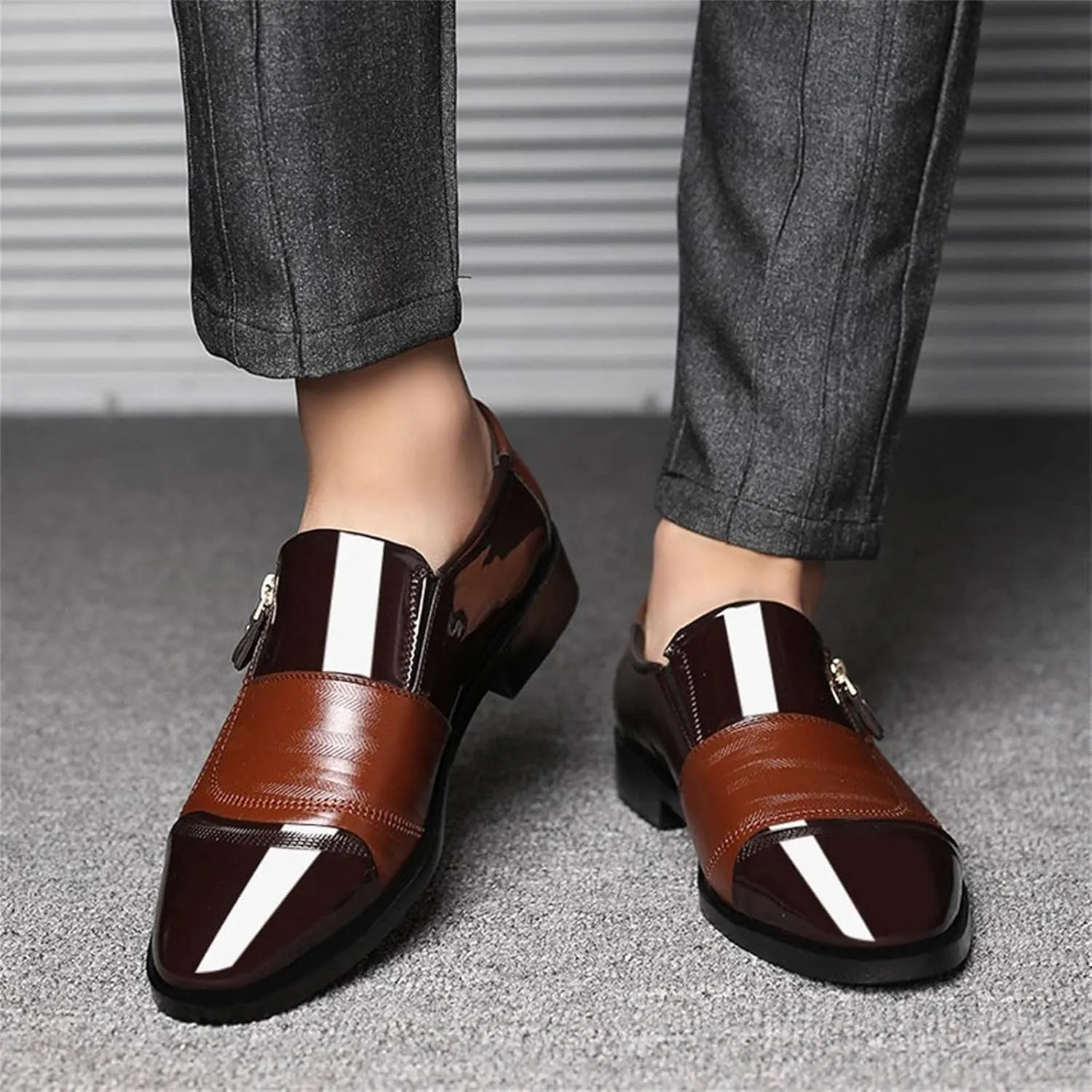 CsgrFagr Classical Style Men's Breathable Hollow Business Casual Pointed Shoes Synthetic Leather Dress Shoes Men (Brown, 11)
