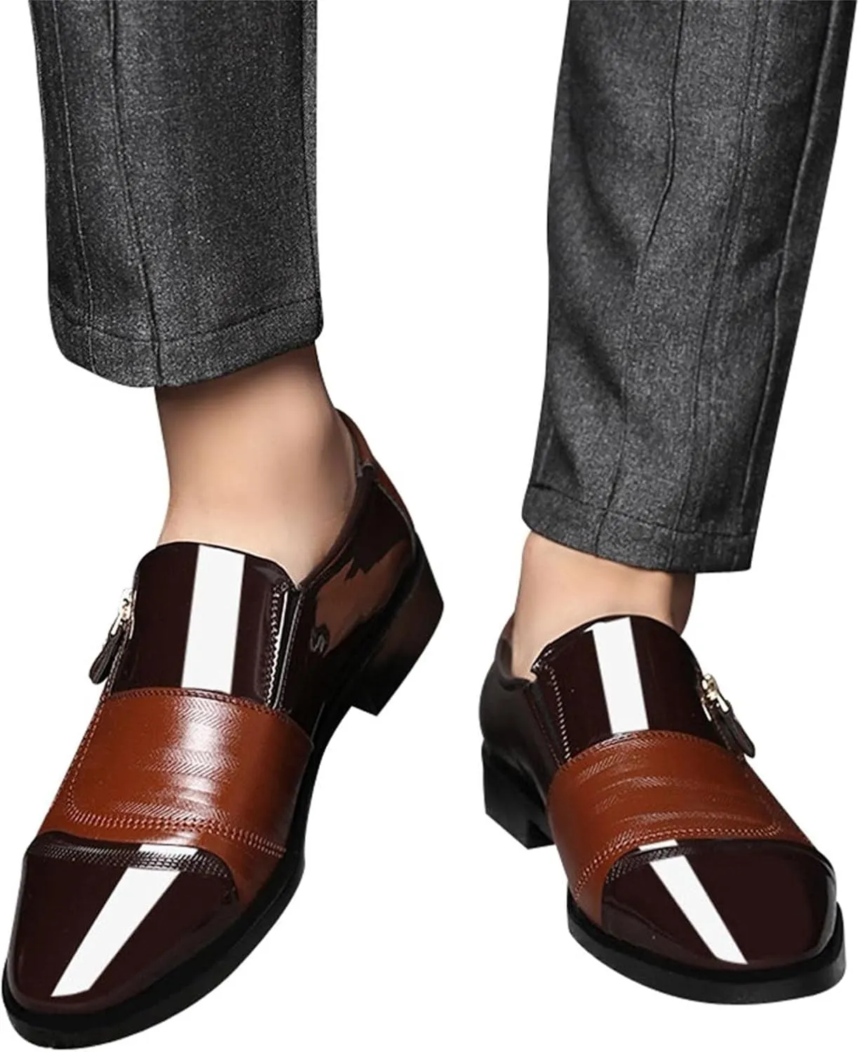 CsgrFagr Classical Style Men's Breathable Hollow Business Casual Pointed Shoes Synthetic Leather Dress Shoes Men (Brown, 11)
