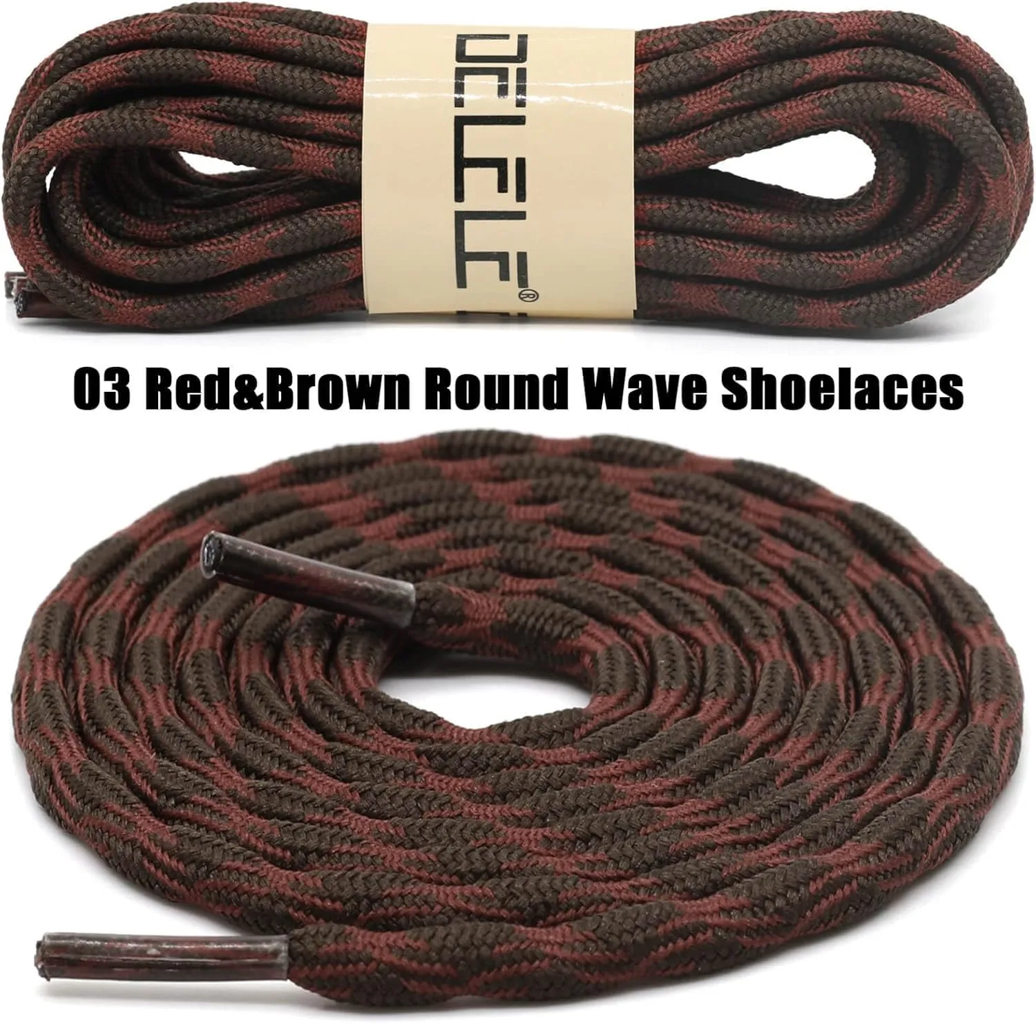 DELELE 2 Pair Round Wave Shape Non Slip Heavy Duty and Durable Outdoor Climbing Shoelaces Hiking Shoe Laces Shoestrings