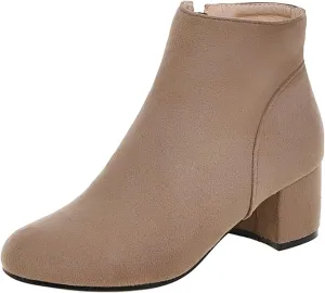 DINTAHA Suede Ankle Boots Chunky Low Heel Booties Round Toe Side Zip Up Fall Boots