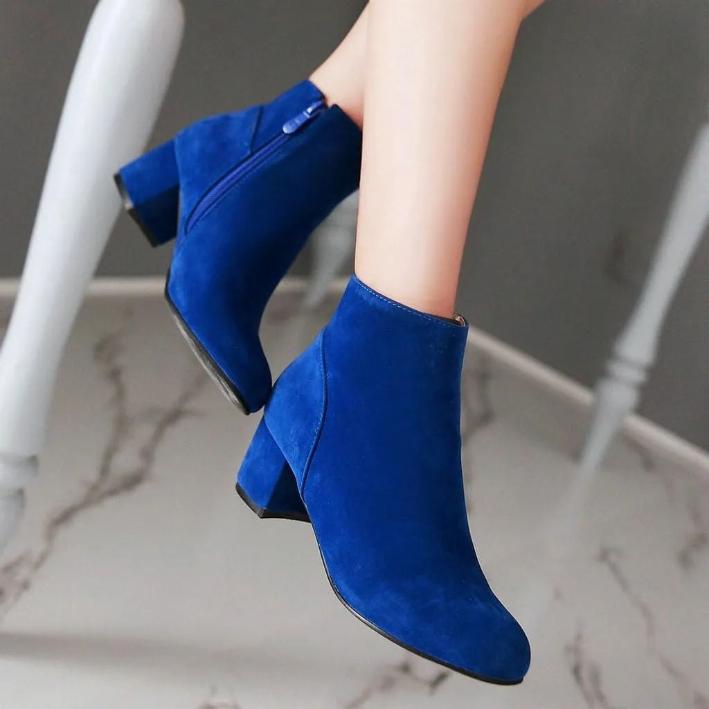 DINTAHA Suede Ankle Boots Chunky Low Heel Booties Round Toe Side Zip Up Fall Boots