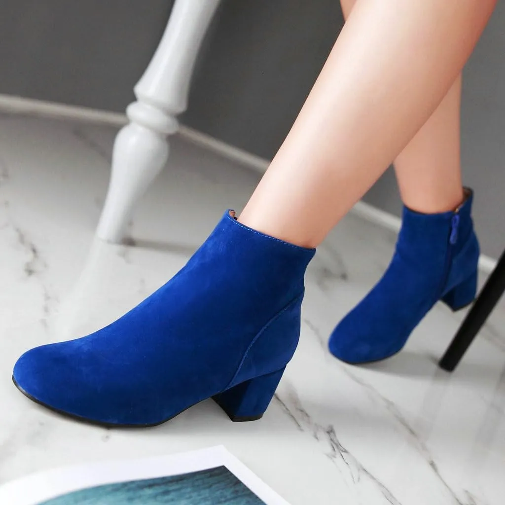 DINTAHA Suede Ankle Boots Chunky Low Heel Booties Round Toe Side Zip Up Fall Boots