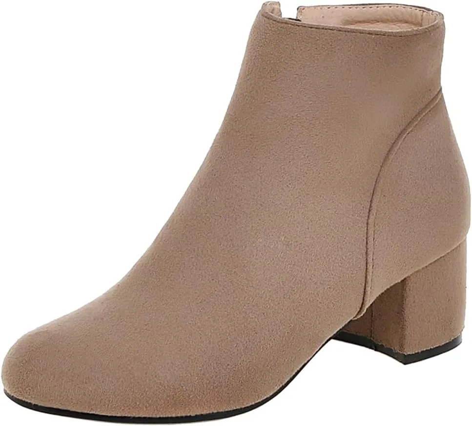 DINTAHA Suede Ankle Boots Chunky Low Heel Booties Round Toe Side Zip Up Fall Boots