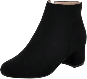 DINTAHA Suede Ankle Boots Chunky Low Heel Booties Round Toe Side Zip Up Fall Boots