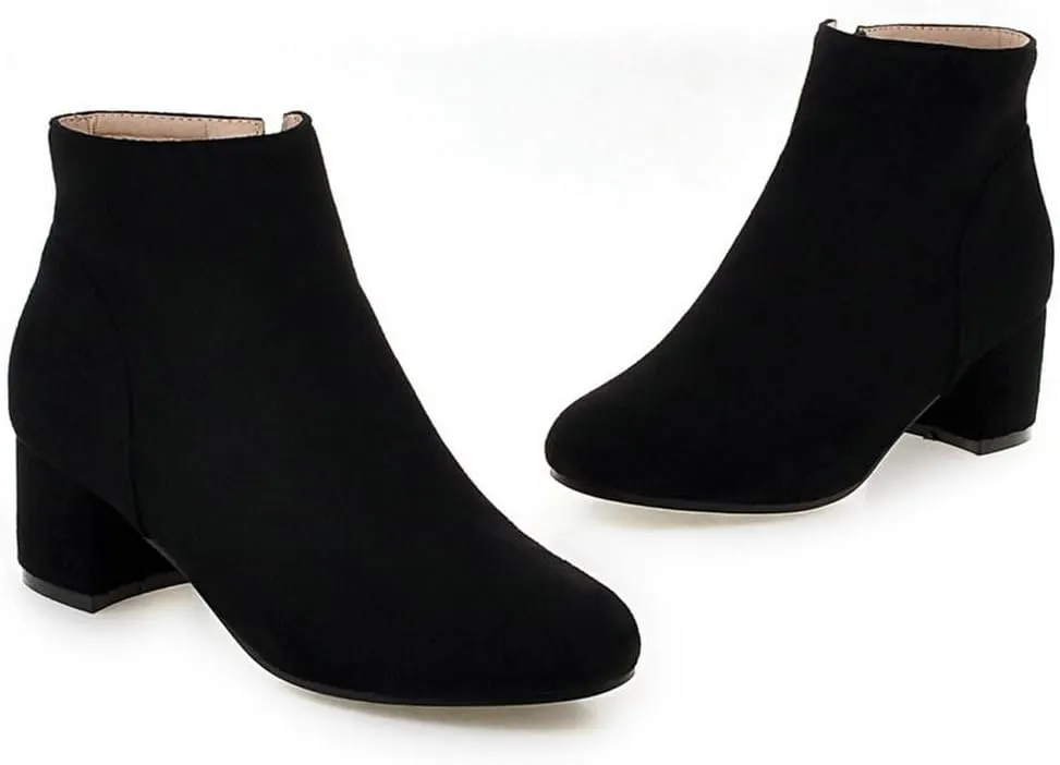DINTAHA Suede Ankle Boots Chunky Low Heel Booties Round Toe Side Zip Up Fall Boots