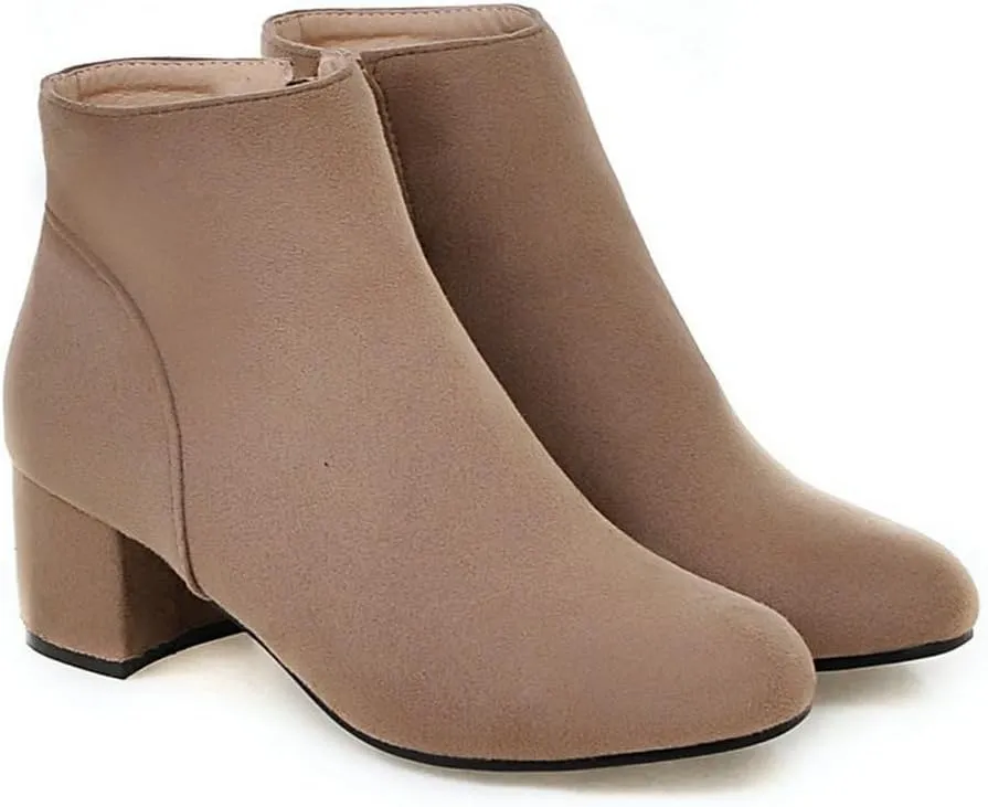 DINTAHA Suede Ankle Boots Chunky Low Heel Booties Round Toe Side Zip Up Fall Boots