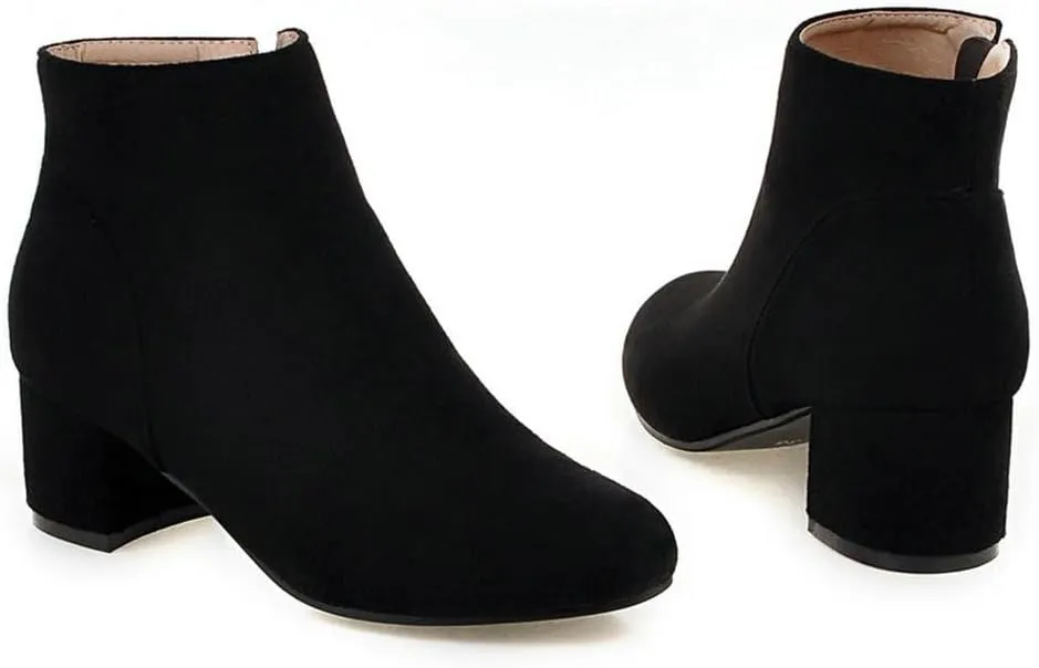 DINTAHA Suede Ankle Boots Chunky Low Heel Booties Round Toe Side Zip Up Fall Boots
