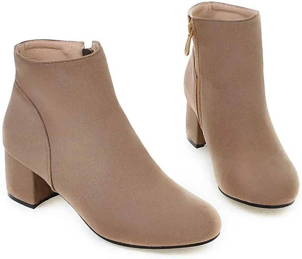 DINTAHA Suede Ankle Boots Chunky Low Heel Booties Round Toe Side Zip Up Fall Boots