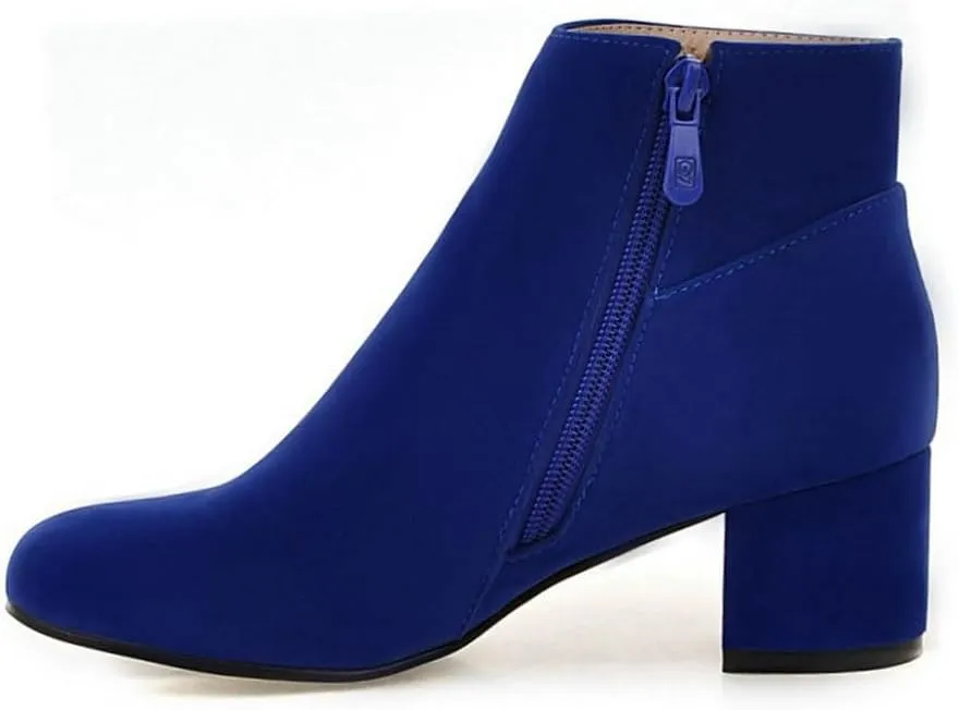 DINTAHA Suede Ankle Boots Chunky Low Heel Booties Round Toe Side Zip Up Fall Boots